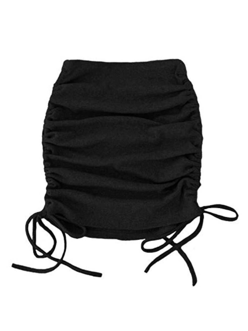 Ribbed Knit High Waist Bodycon Pencil Mini Skirt Drawstring Stretchy